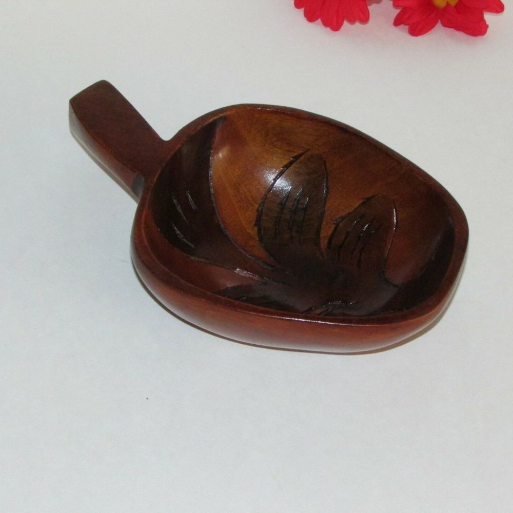 Vintage Wood Snack Serving Bowl With Handle Retro Bohemian Decorative